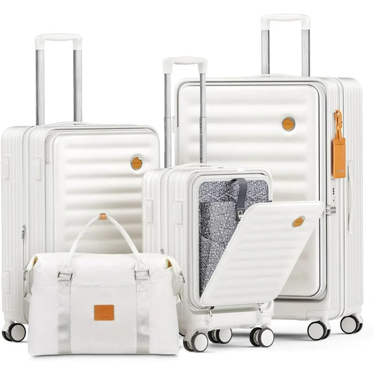 Joyway Luggage Sets 5 Piece with Front Pocket, PC Hardside Expandable Carry on Suitcase with Spinner Wheels and TSA Lock, White