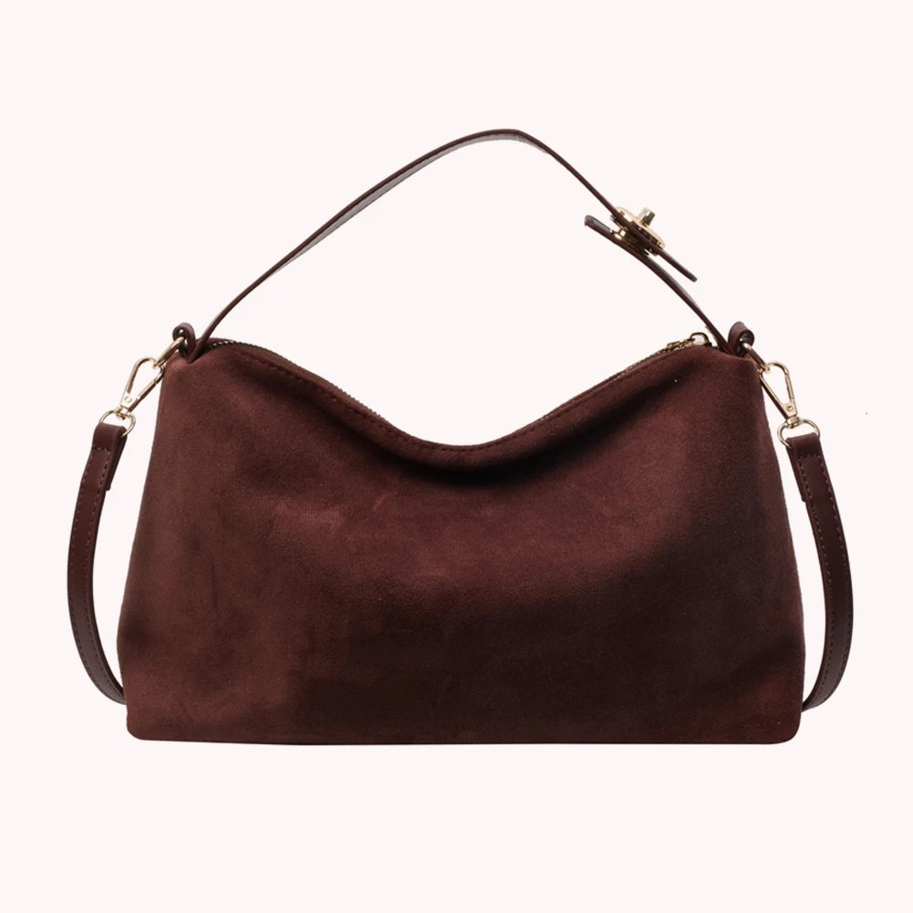 Women Suede Shoulder Bag Adjustable Strap Crossbody Bag With Inner Pocket Satchel Purse Zipper for Work Travel