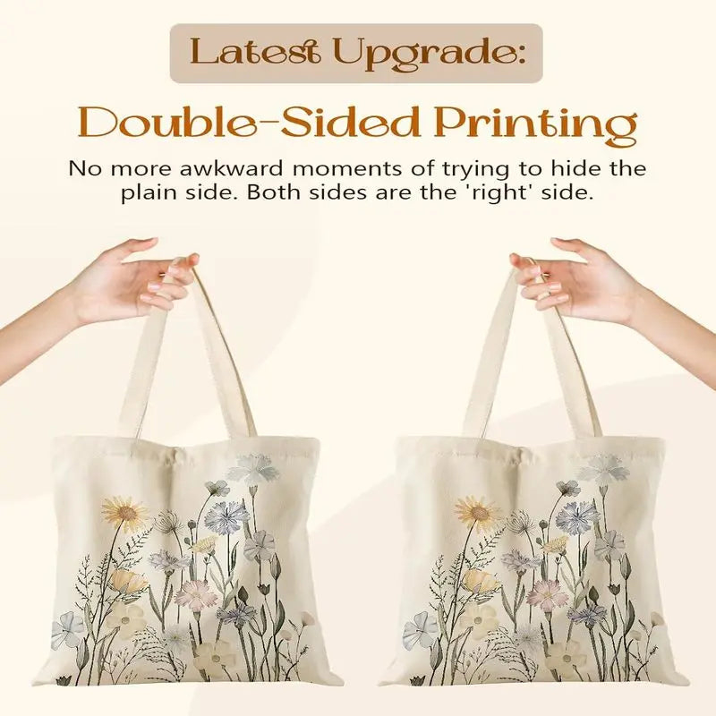 Aesthetic Tote Bag for Girls - with Magnetic Buckle and Zipper Inner Pocket for Women Lady Canvas Cotton Tote Bag