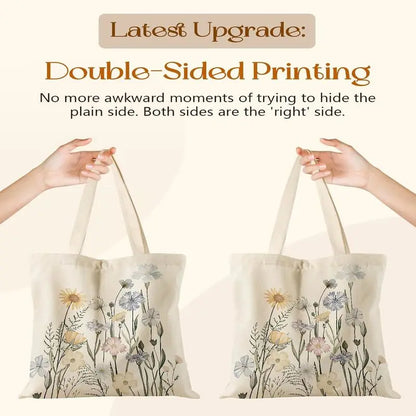 Aesthetic Tote Bag for Girls - with Magnetic Buckle and Zipper Inner Pocket for Women Lady Canvas Cotton Tote Bag