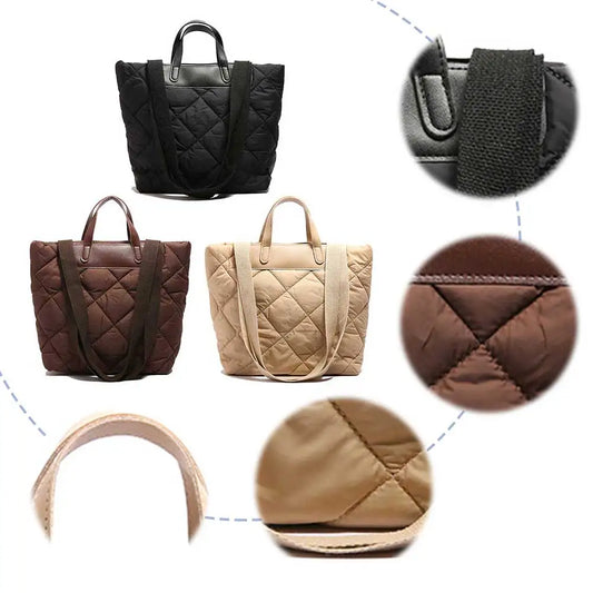 Women Nylon Shoulder Bag Quilted Large Purse with Inner Pocket Solid Color Satchel Bag for Work Travel