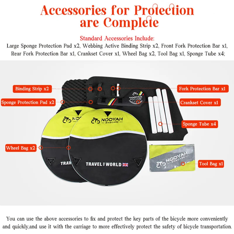 NOOYAH Bike Travel Case EVA Bike Bag for Transport Bicycle EVA Hardshell Bike Accessories Air Transport Bike Round Trip Suitcase