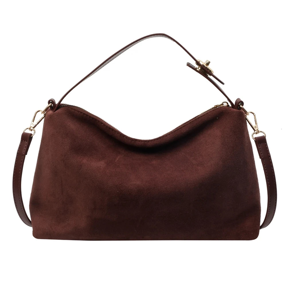 Women Suede Shoulder Bag Adjustable Strap Crossbody Bag With Inner Pocket Satchel Purse Zipper Clutch Purse for Work Travel