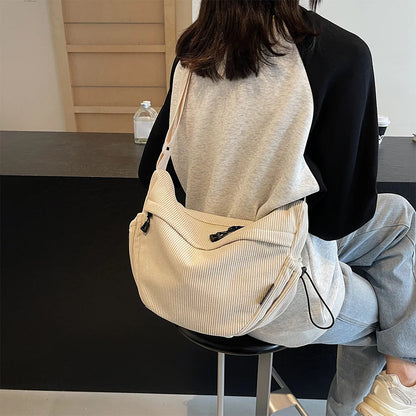 Corduroy Stylish Dumpling Bag Large Capacity Fashion Shoulder Bag Adjustable Strap Crescent Crossbody Bag Trendy Carrying Bag