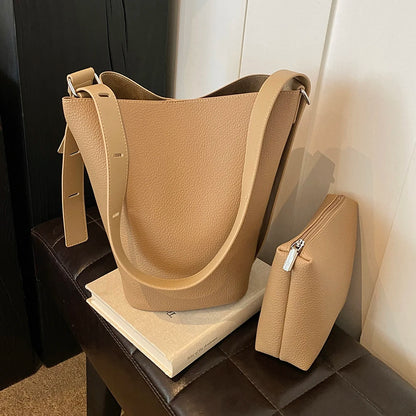 Bucket Bag for Women Adjustable Strap Shoulder Bag Vegan Leather with Inner Pocket Crossbody Bag Solid Hobo Bag for Work Travel