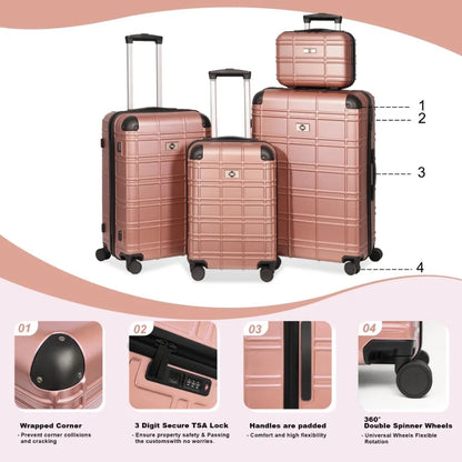 Luggage Sets ABS+PC Hardshell 4pcs Luggage Hardside Lightweight Durable Suitcase sets Spinner Wheels Suitcase with TSA Lock 12
