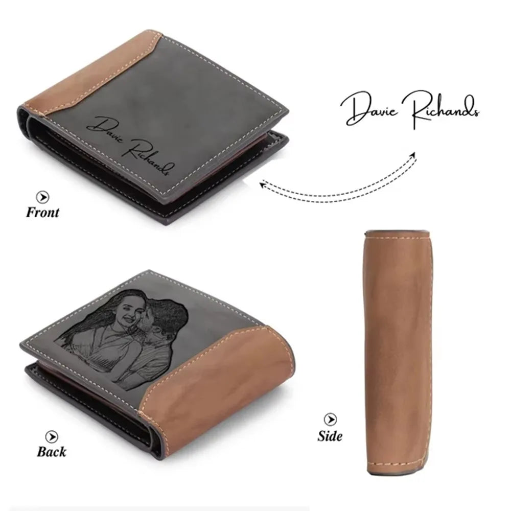 Anniversary Birthday Gifts for Men Gift Custom Name Picture Card Holder Wallet for Husband Father's Day Bifold Wallet