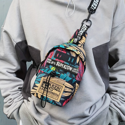 Men's Letter Sling Bag, Anti-Theft Fanny Pack, Lightweight Travel Bag, Adjustable Strap Trendy Polyester Bag - Christmas Thanksg