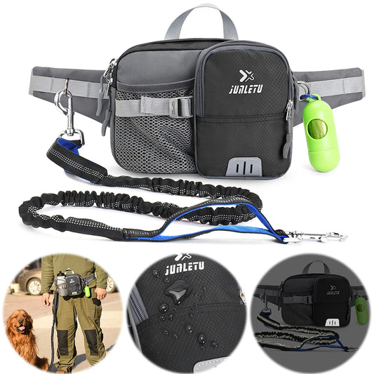 Retractable Hands Free Dog Leash with Waist Bag Adjustable Waist Belt Water Bottle Holder for Walking Jogging Running Your Dog