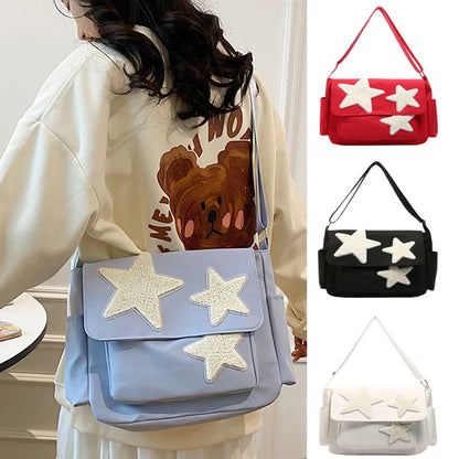Women Star Pattern Y2k Messenger Bag Casual Tote Lady Simple Large Capacity Shoulder Bag Girl Travel School Bookbag Handbag