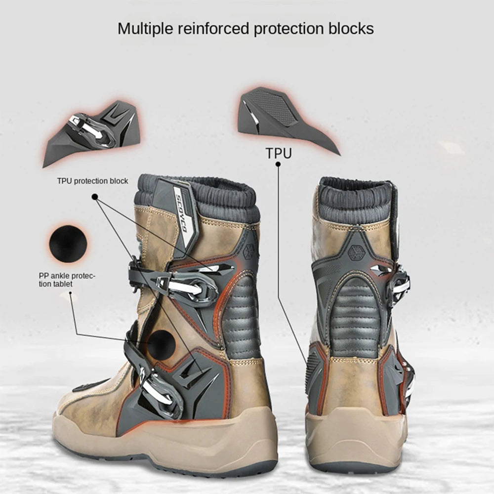 Motorcycle anti-fall riding shoes anti-slip wear-resistant waterproof breathable rally boots protective moto cross-country equip