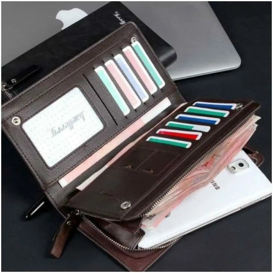 Men's Long Wallet Zipper Around Bifold Purse Simple Business Travel Large Capacity Card Holder Handbag