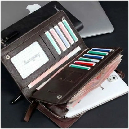 Men's Long Wallet Zipper Around Bifold Purse Simple Business Travel Large Capacity Card Holder Handbag