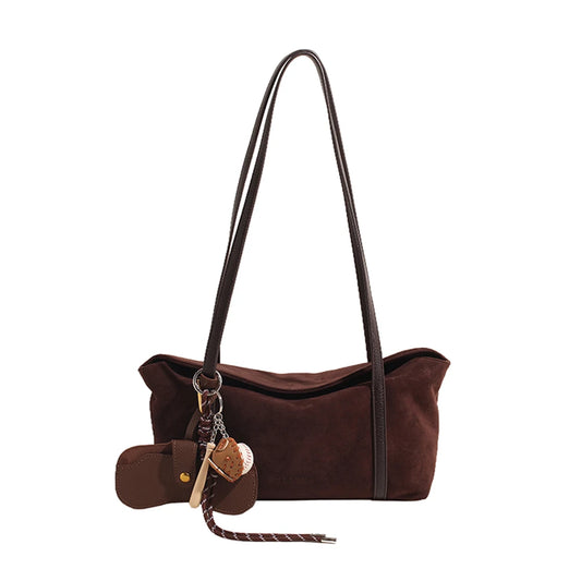 Women Suede Shoulder Bag Large Capacity Flap Underarm Bag Solid Retro Handbag Clutch Purse for Work Travel