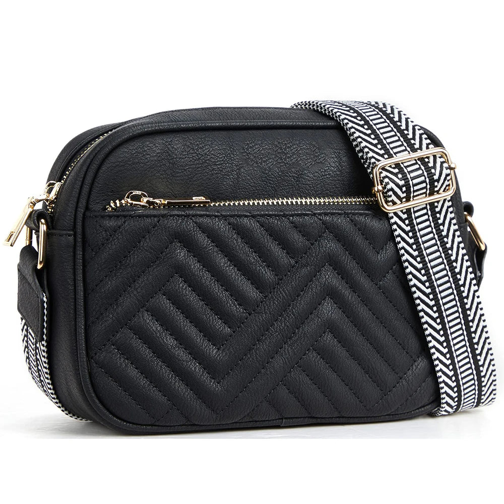 Trendy Quilted Crossbody Bags for Women Luxury Designer Vegan Leather Purses Shoulder Handbags with Wide Strap
