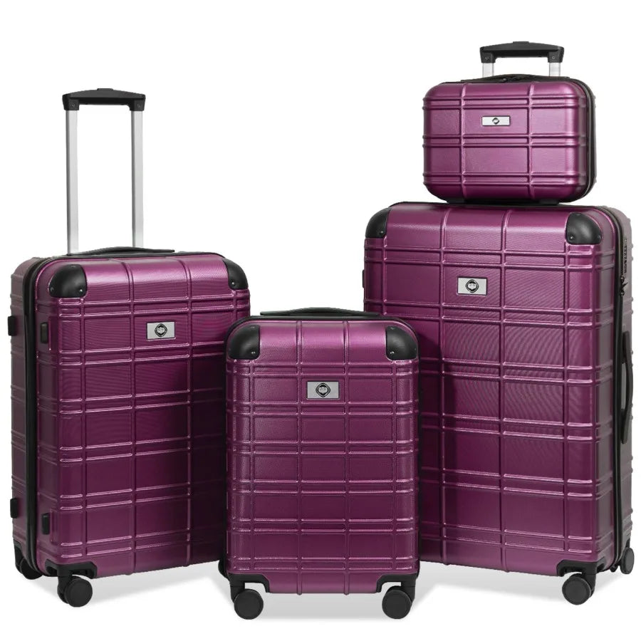 Luggage Sets ABS+PC Hardshell 4pcs Luggage Hardside Lightweight Durable Suitcase sets Spinner Wheels Suitcase with TSA Lock 12