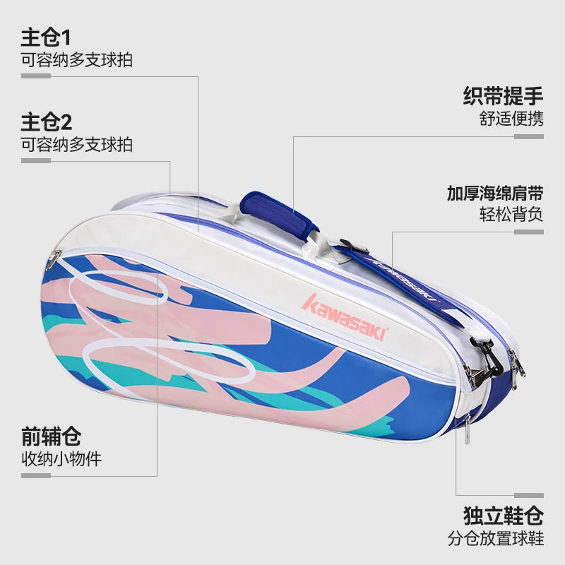 Kawasaki 2025 Brand New Badminton Bag 6pcs-Pack Large Capcity racquet Tennis bag K1G00-C8611