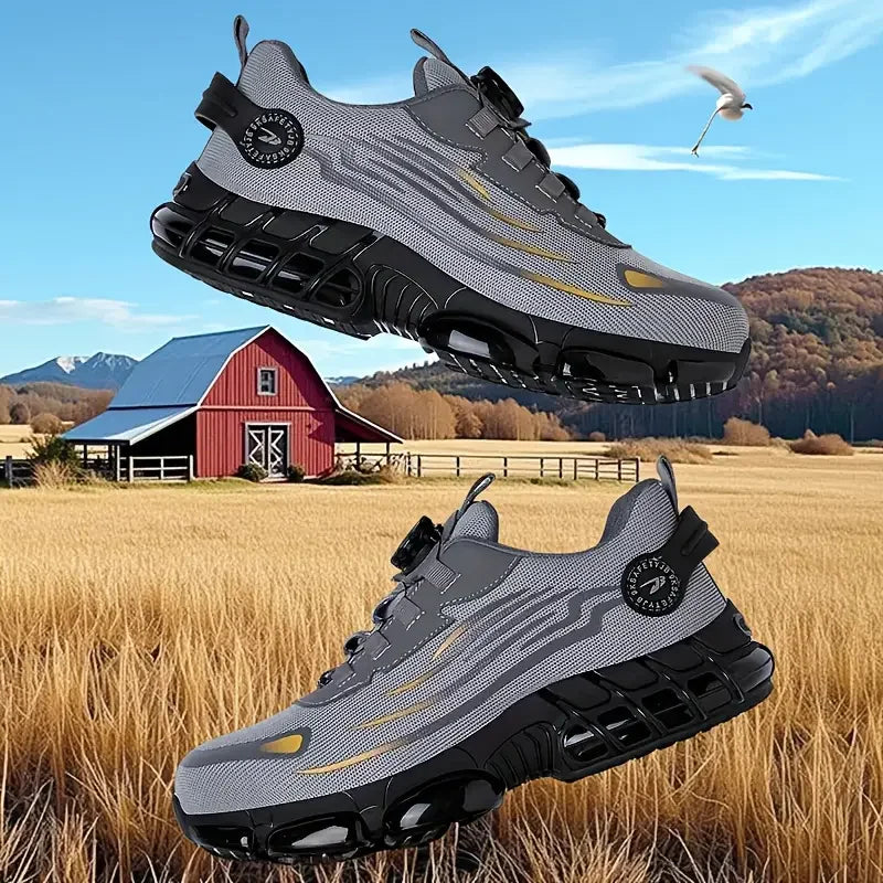 Rotating button new safety shoes for men anti smashing and anti piercing work shoes fashionable men's sports shoes safety