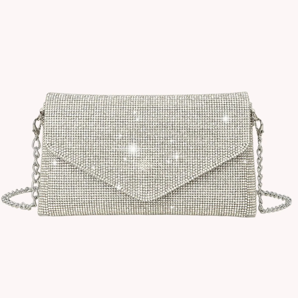 Chain Evening Clutch Bag Rhinestone Prom Shoulder Bag Elegant Gorgeous Exquisite Fashion Embellished Banquet Crossbody Pack