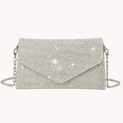 Chain Evening Clutch Bag Rhinestone Prom Shoulder Bag Elegant Gorgeous Exquisite Fashion Embellished Banquet Crossbody Pack