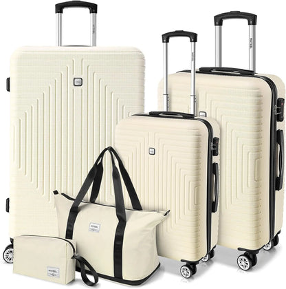 HOTEEL Premium 5-Piece Travel Set, Expandable Hardshell Luggage with Spinner Wheels, Complete Family Suitcase Collection