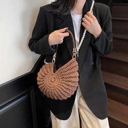 Handwoven Seashell Women Beach Shoulder Bag Solid Color Pearls Chain Crossbody Bag Multifunctional Novelty Small Handbags
