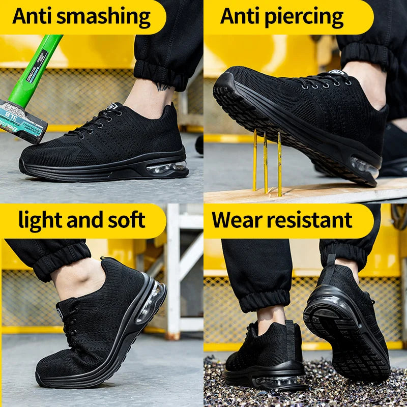 Breathable Safety Shoes Steel Toe Boots for Men Soft Work Sneakers Anti shock Anti-Drop Work Shoes Protective Boots