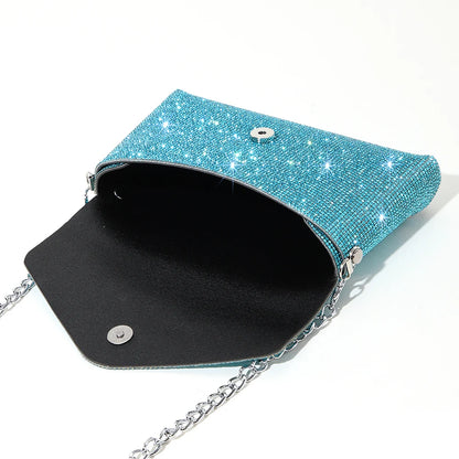Chain Evening Clutch Bag Rhinestone Prom Shoulder Bag Elegant Gorgeous Exquisite Fashion Embellished Banquet Crossbody Pack