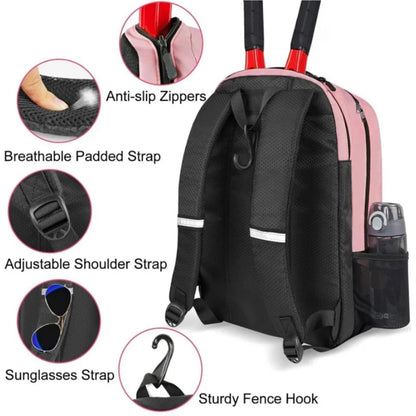 Professional Tennis Backpack Large Capacity Sports Racket Pack Holds 1-2 Tennis Rackets Outdoor Badminton Bag With Shoe Pocket