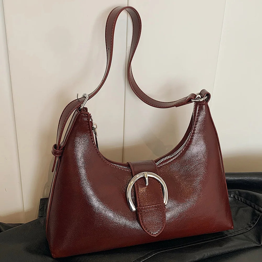 Shoulder Bag for Women with Inner Pocket Underarm Bag PU Leather Buckle Hobo Bag with Zipper Handbag for Work Travel