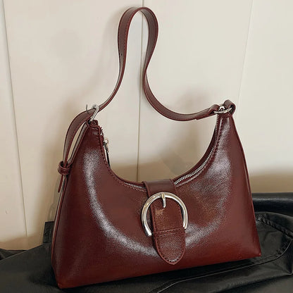 Shoulder Bag for Women with Inner Pocket Underarm Bag PU Leather Buckle Hobo Bag with Zipper Handbag for Work Travel