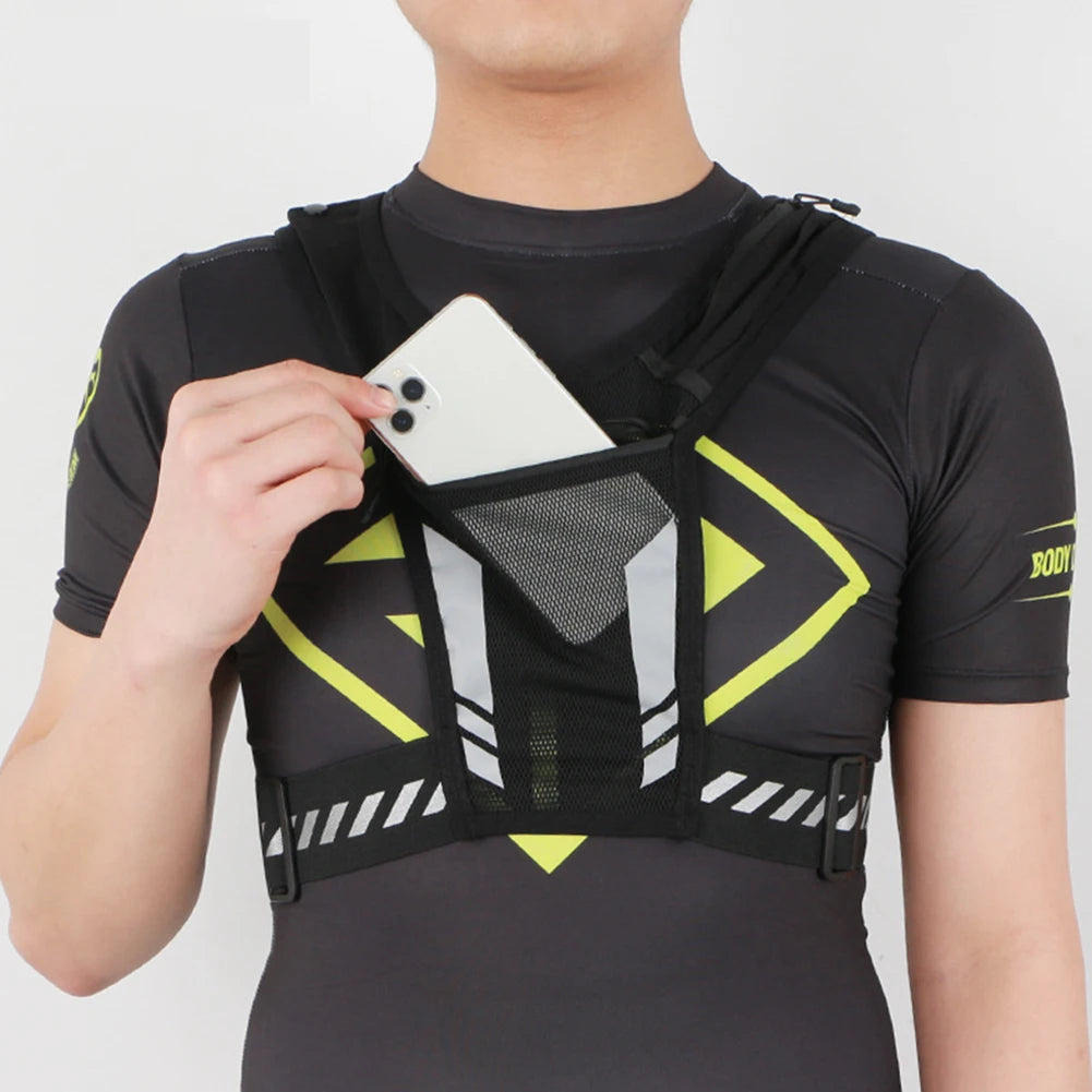 Reflective Mobile Phone Pouch Mesh Breathable Vest Harness Bag Lightweight Elastic Women Men Large Capacity for Outdoor Bicycle