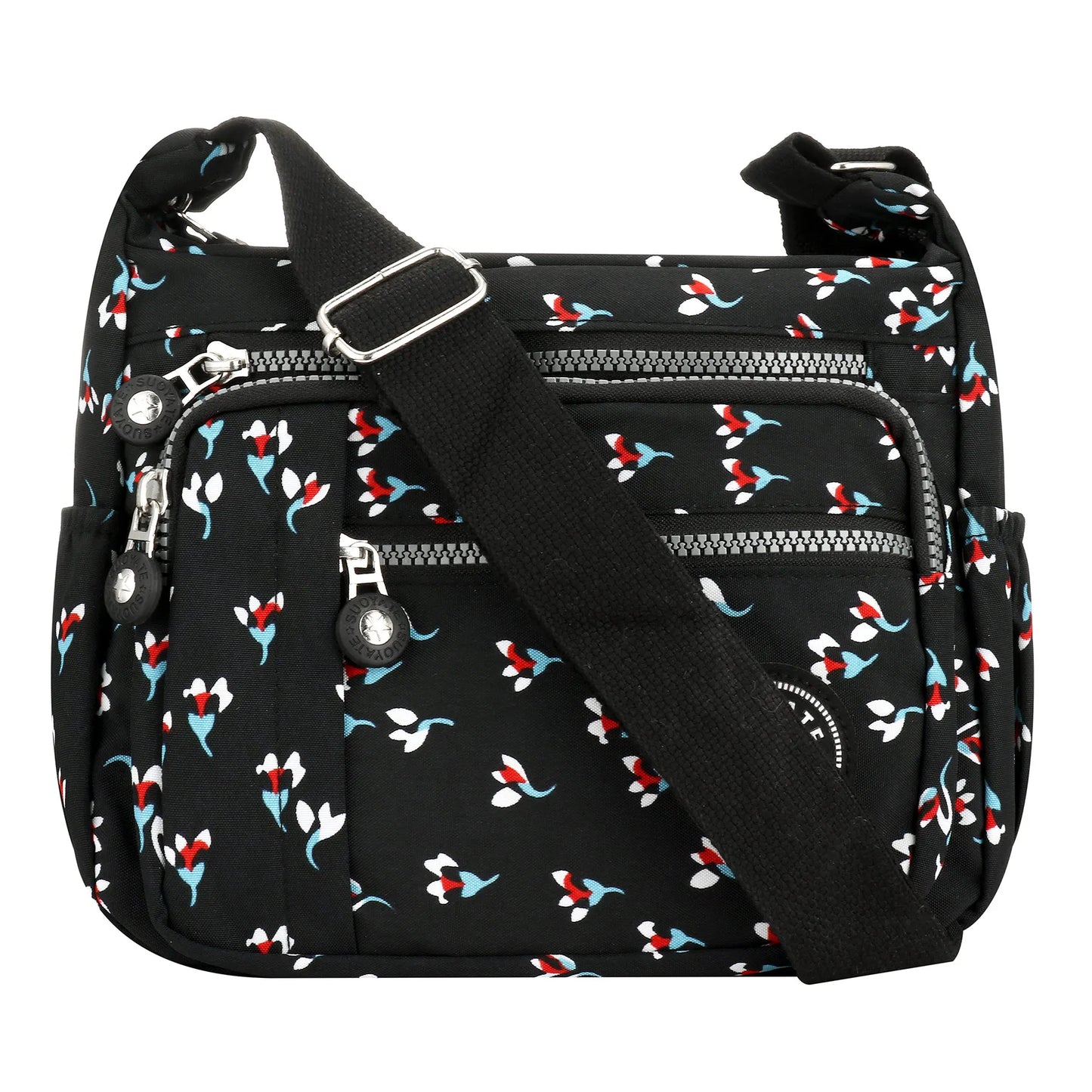 Fashionable multi-pocket wallet handbag, casual crossbody bag, floral pattern shoulder bag, nylon waterproof messenger bag