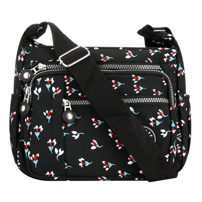 Fashionable multi-pocket wallet handbag, casual crossbody bag, floral pattern shoulder bag, nylon waterproof messenger bag