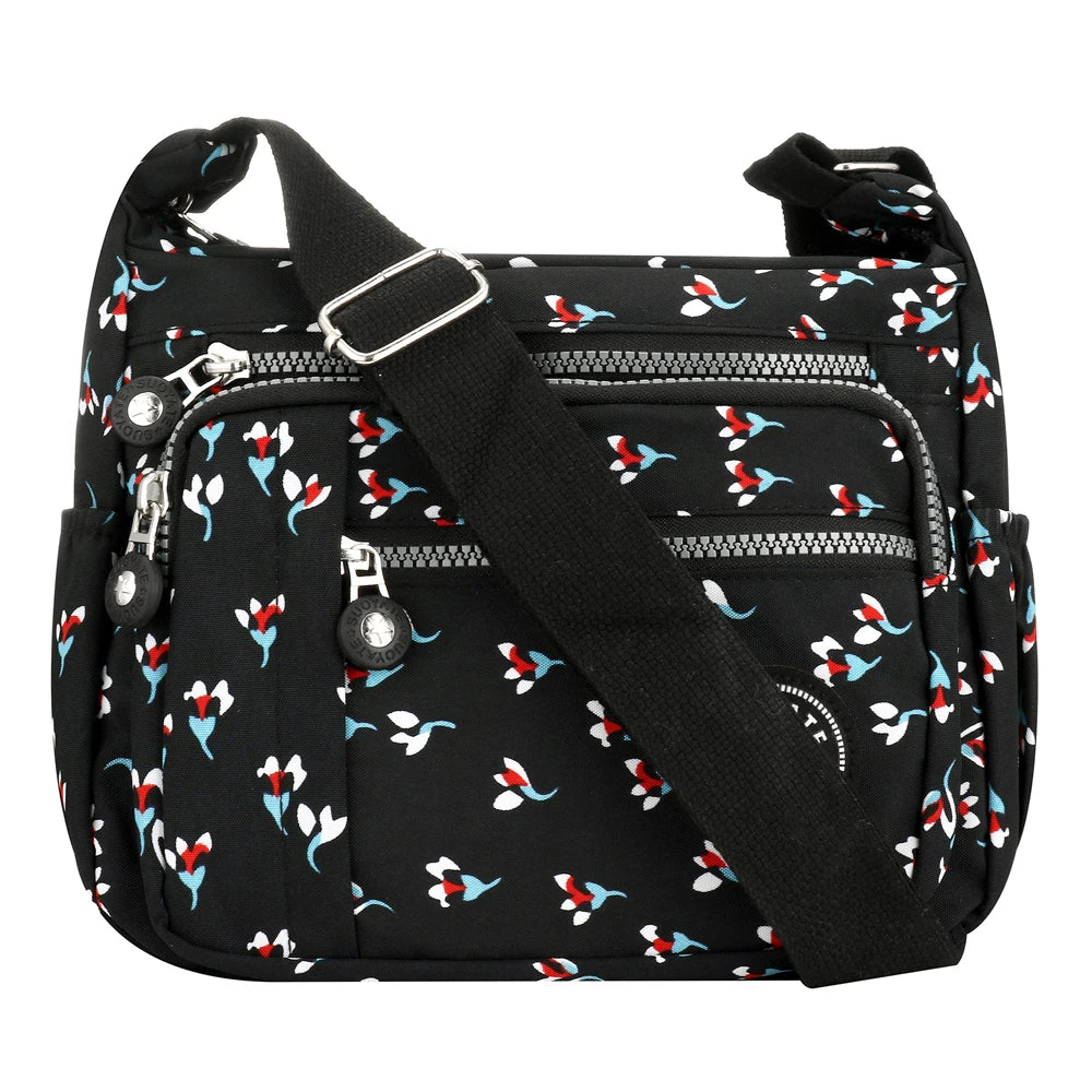 Fashion Multi-Pocket Women's Handbags Casual Crossbody Bag Floral Pattern Shoulder Bag Nylon Waterproof Messenger Bags