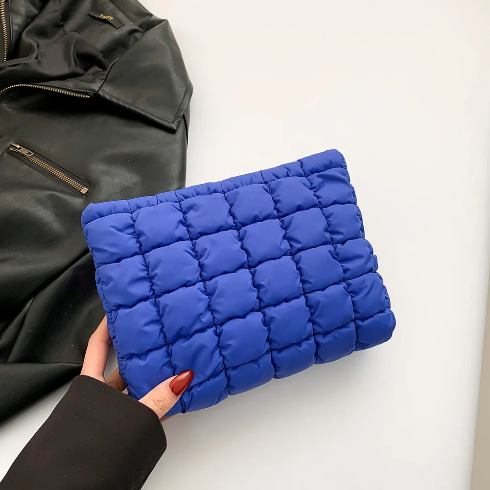 Quilted Travel Makeup Pouch Puffy Toiletry Bag with Zipper Makeup Organizer Storage Bag Solid Color for Women and Girls
