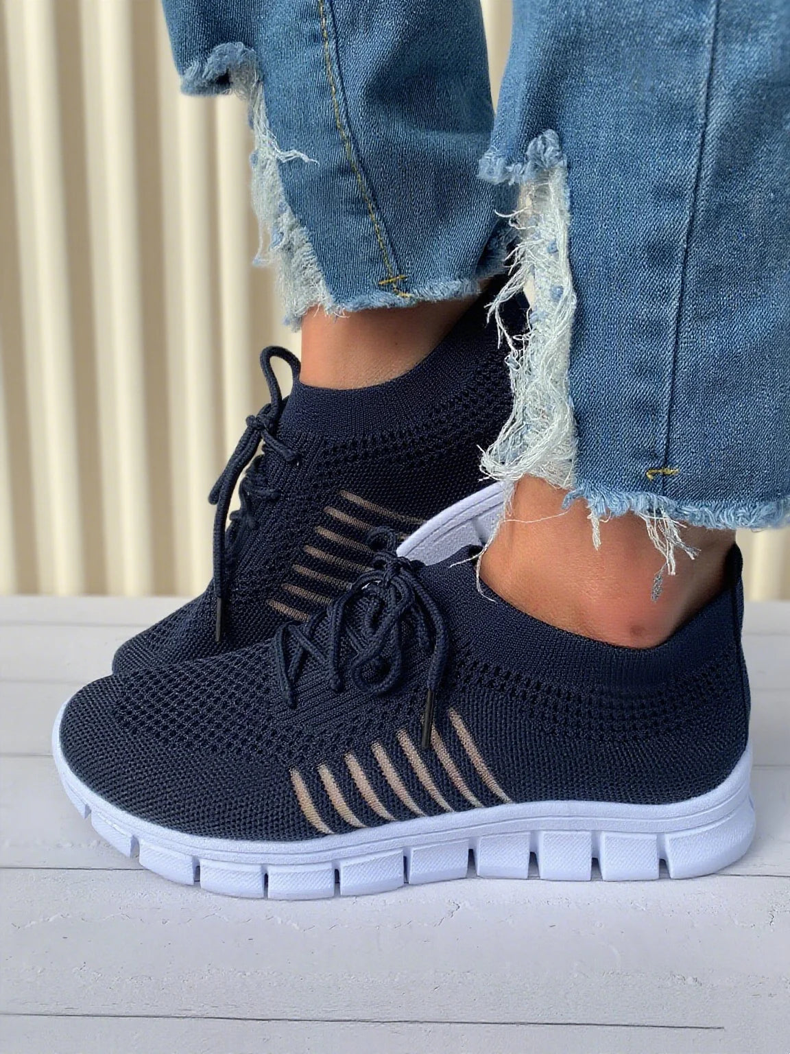 Breathable Knit Sneakers - Lightweight Walking Shoes for Women Men, Cushioned Comfort Casual Tennis Shoes, Fashion Mesh Slip On