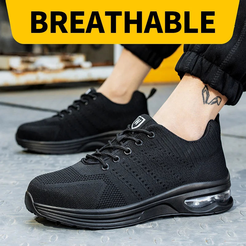 Mens Mesh Steel Toe Work Shoes Breathable Work Shoes Man Safety Shoes Lightweight Puncture-Proof Safety Shoes Hiking Sneakers
