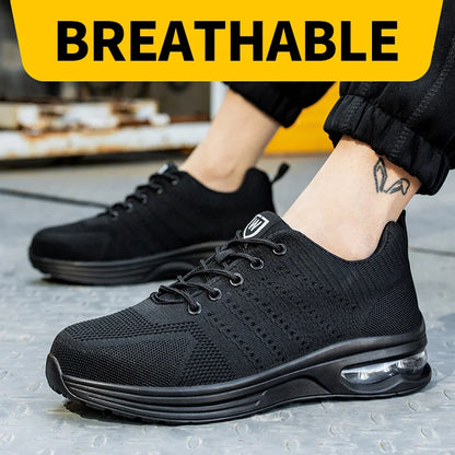 Mens Mesh Steel Toe Work Shoes Breathable Work Shoes Man Safety Shoes Lightweight Puncture-Proof Safety Shoes Hiking Sneakers