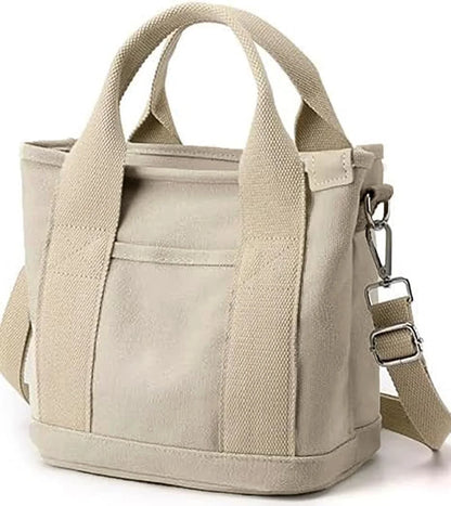 Small Tote Bag with Zipper, 2024 Canvas Multi-Pocket Crossbody Bag Shoulder Bag Satchel Hobo Bag Messenger Bag