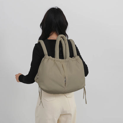 Puffer Tote Bag for Women Adjustable Strap Shoulder Bag Nylon Large Capacity Puffy Purse for Shopping Travel