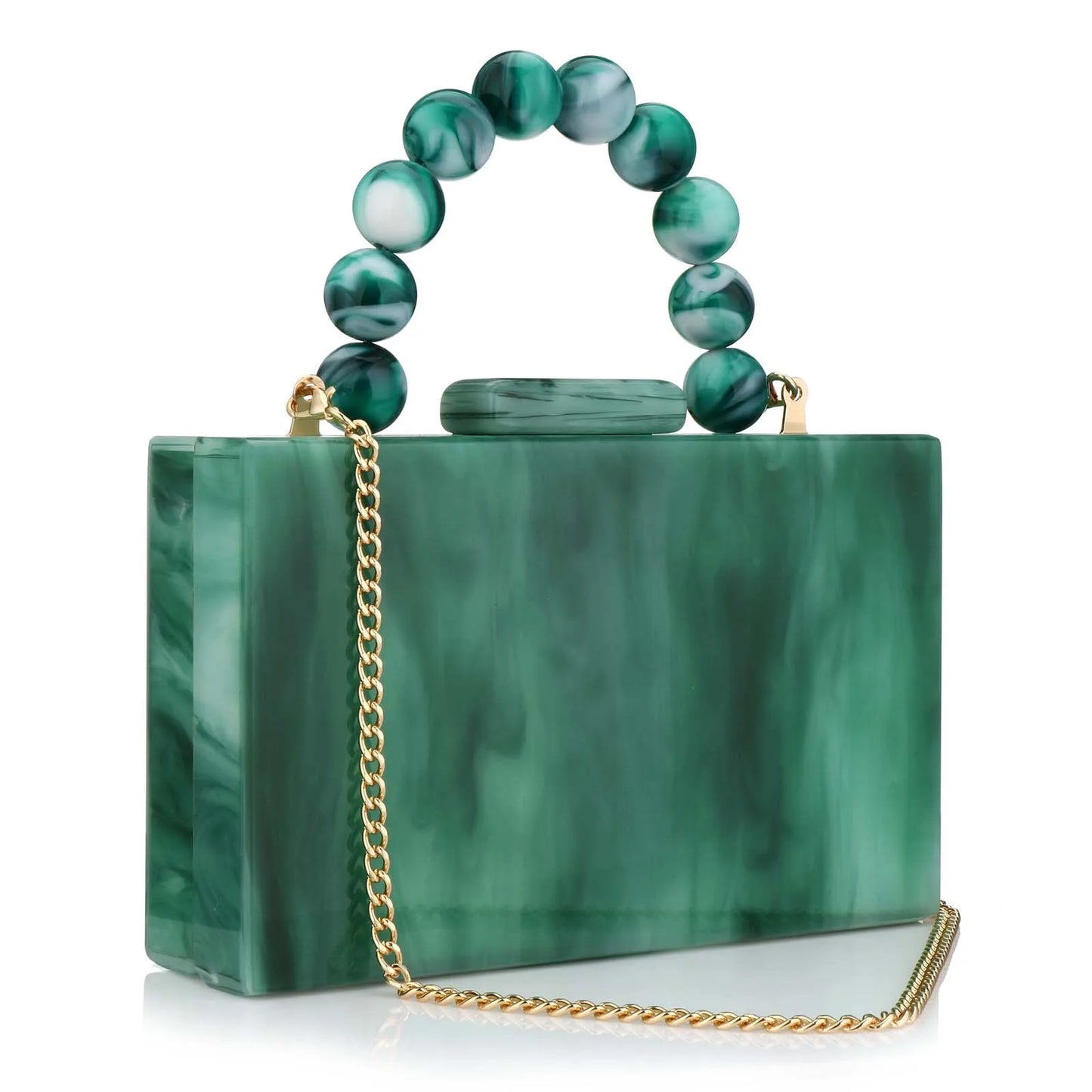 Wedding party crossbody bag, pearl marble, dark green acrylic PVC evening bag, women's wallet and handbag, beach flap