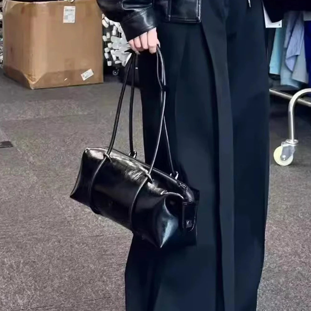 Women Casual Clutch Handbag Large Capacity PU Boston Pillow Bag Mini Clutch Purse Solid Color Zipper Closure for Outdoor Travel