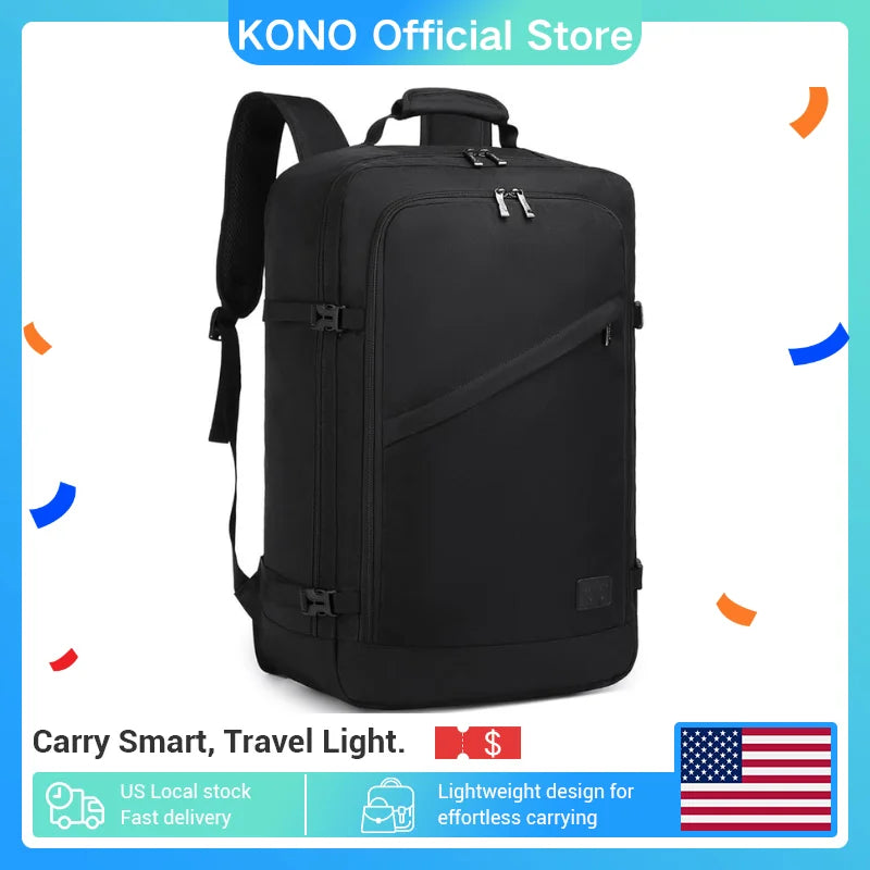Kono Carry on Backpack 55x35x20cm Large Cabin Flight Bag Travel Hand Luggage Shoulder Bag 38L