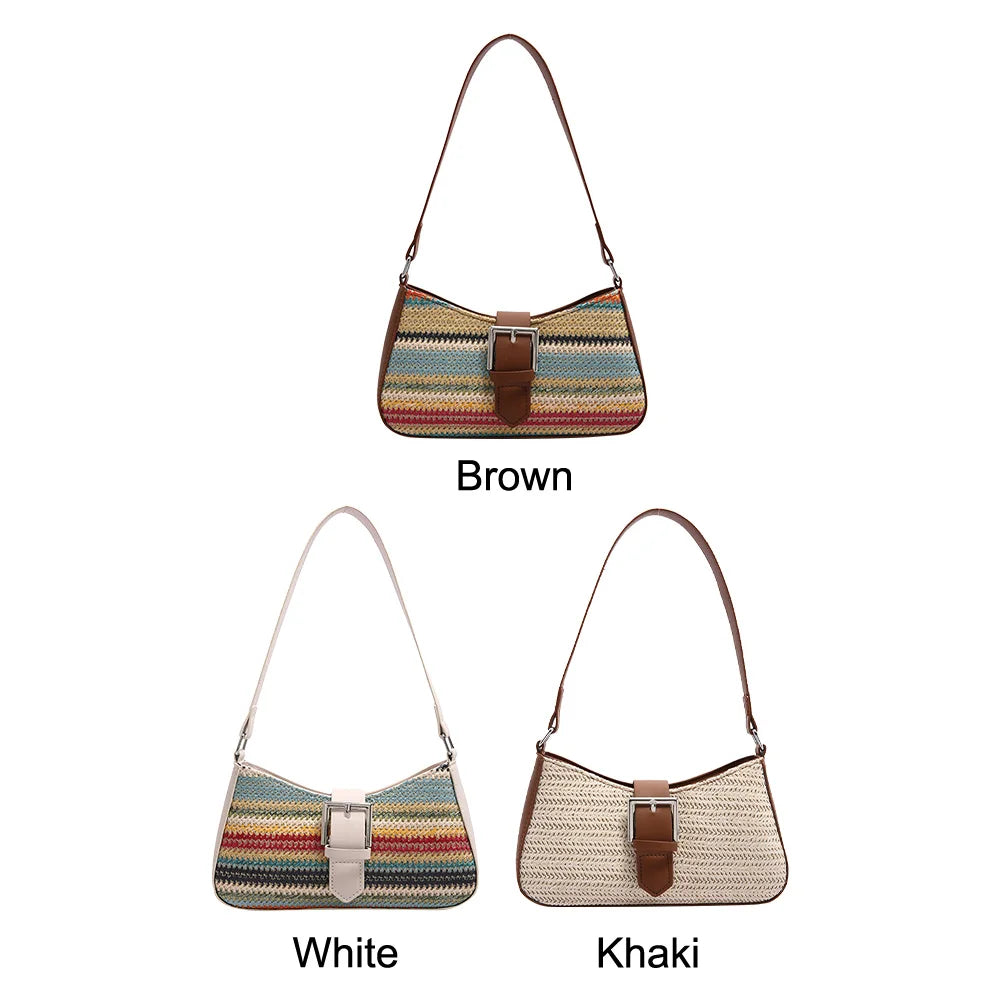 Women Straw Woven Bag Fashion Woven Handbag Large Capacity Weaving Shoulder Purse Handwoven Straw Bag Summer Beach Bag
