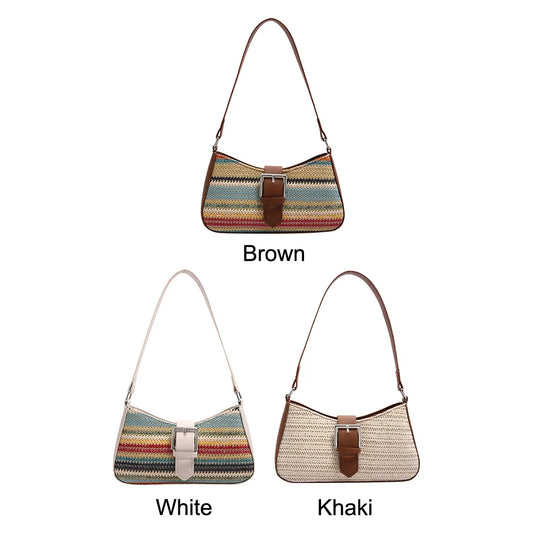 Women Straw Woven Bag Fashion Woven Handbag Large Capacity Weaving Shoulder Purse Handwoven Straw Bag Summer Beach Bag