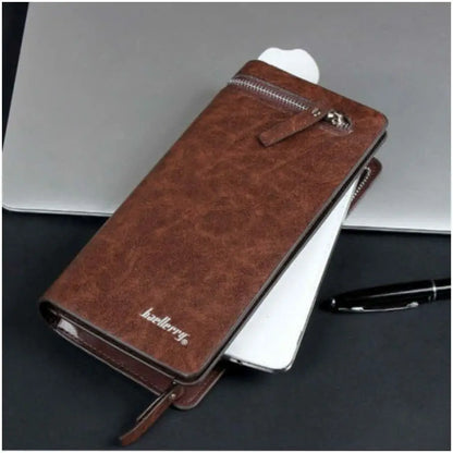 Men's Long Wallet Zipper Around Bifold Purse Simple Business Travel Large Capacity Card Holder Handbag