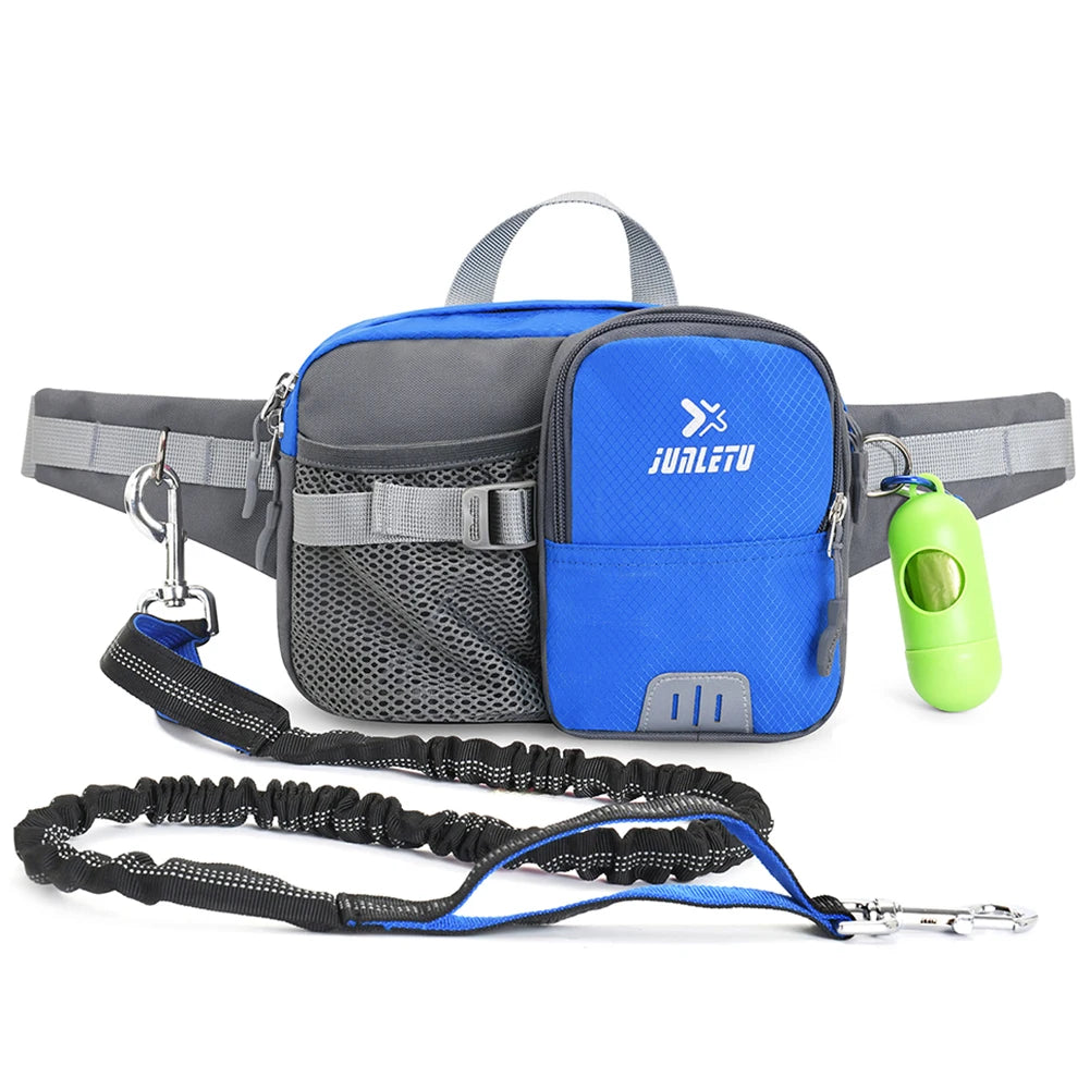 Retractable Hands Free Dog Leash with Waist Bag Adjustable Waist Belt Water Bottle Holder for Walking Jogging Running Your Dog