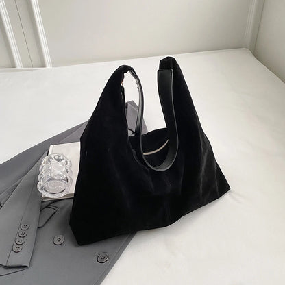 Women Suede Tote Bag with Zipper Shoulder Bag PU Leather Large Capacity Hobo Bag Solid Slouchy Bag Commuter Travel Bag