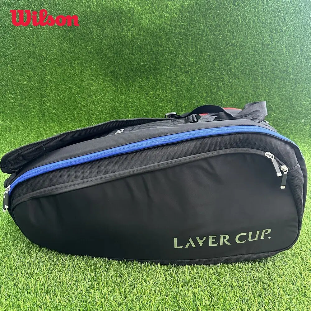 Wilson 2024 Double-deck 9 PK Tennis Bag Super Tour Laver Cup Tennis Racquet Backapck Large Tennis Racket Bag with Thermoguard